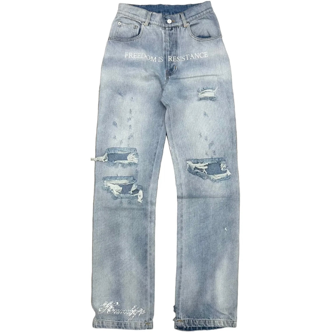 HEAVENLY4S LIGHT WASH DISTRESSED JEANS