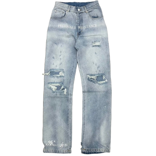 HEAVENLY4S LIGHT WASH DISTRESSED JEANS